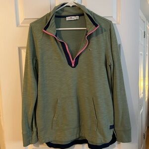 Vineyard Vines Olive Pullover with Pink Zipper
